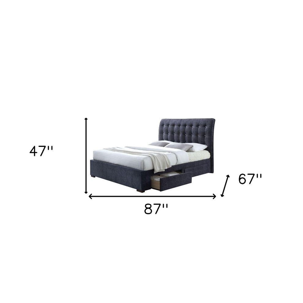 Dark Gray Fabric Queen Bed With Storage By Homeroots | Beds | Modishstore - 4