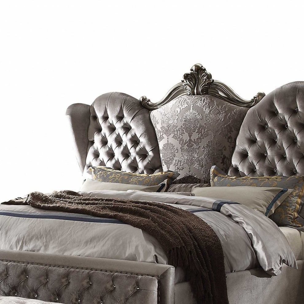 Gray Velvet King Bed By Homeroots | Beds | Modishstore - 3