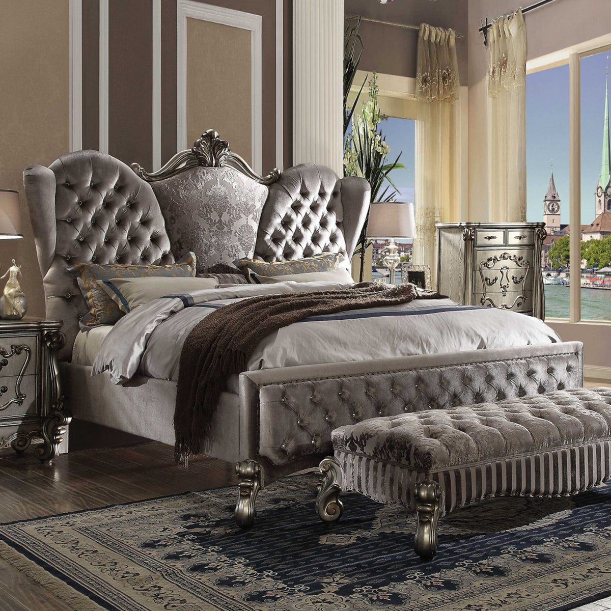 Gray Velvet King Bed By Homeroots | Beds | Modishstore