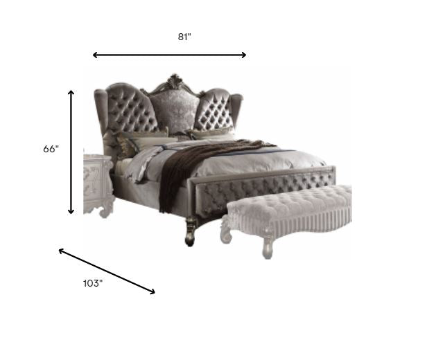 Gray Velvet King Bed By Homeroots | Beds | Modishstore - 4