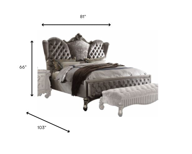 Gray Velvet King Bed By Homeroots | Beds | Modishstore - 4
