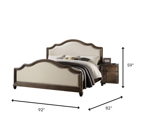 Beige Linen And Weathered Oak California King Bed By Homeroots | Beds | Modishstore - 4