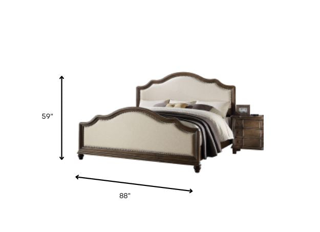 Beige Linen And Weathered Oak Queen Bed By Homeroots | Beds | Modishstore - 4