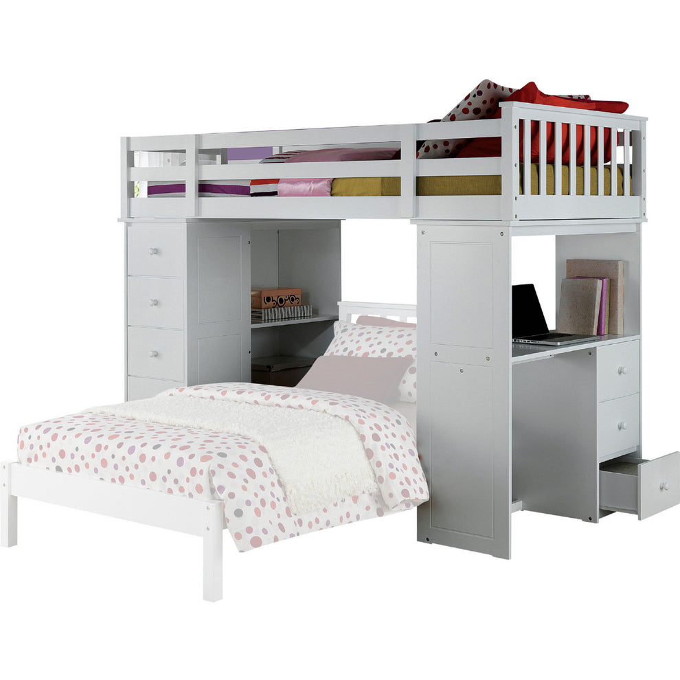 White Solid Wood Loft Bed And Bookshelf Ladder By Homeroots | Beds | Modishstore - 3