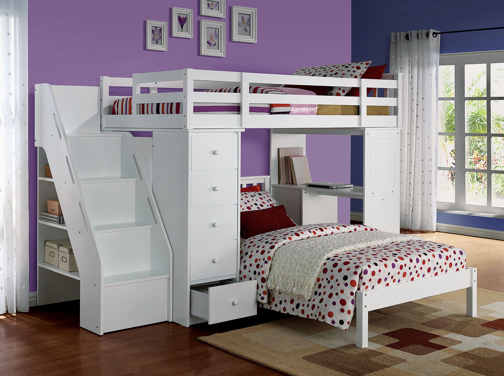 White Solid Wood Loft Bed And Bookshelf Ladder By Homeroots | Beds | Modishstore