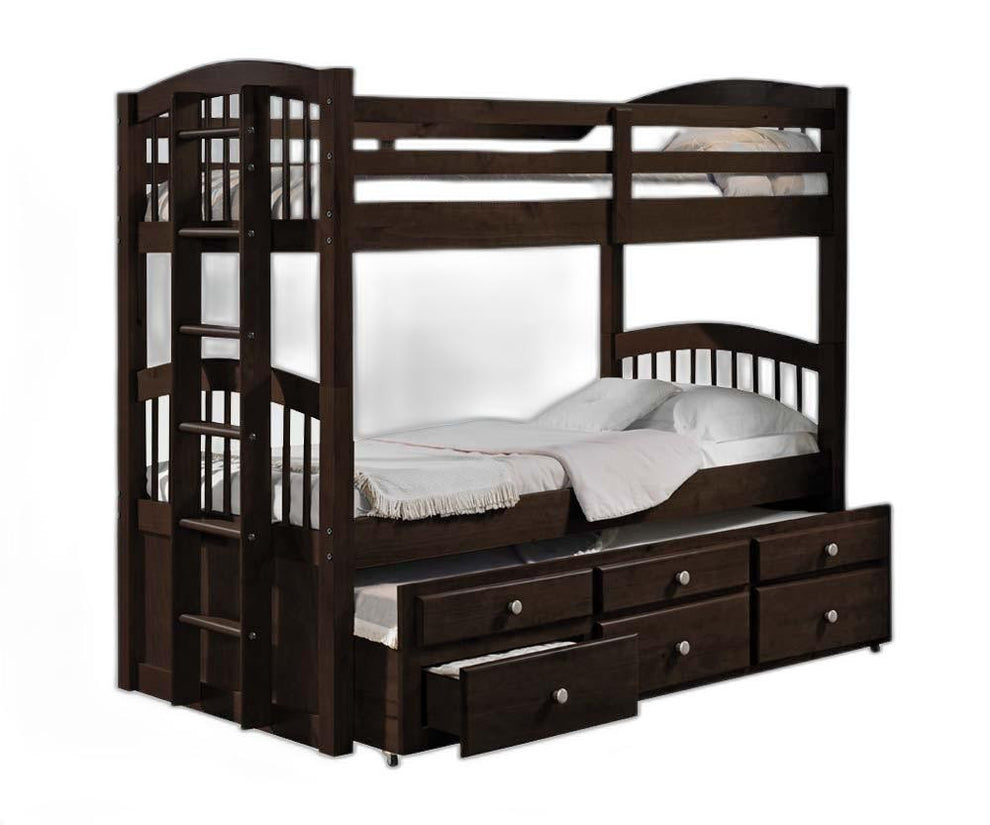 Espresso Twin Over Twin Bunk Bed And Trundle With 3 Drawer By Homeroots | Beds | Modishstore - 2