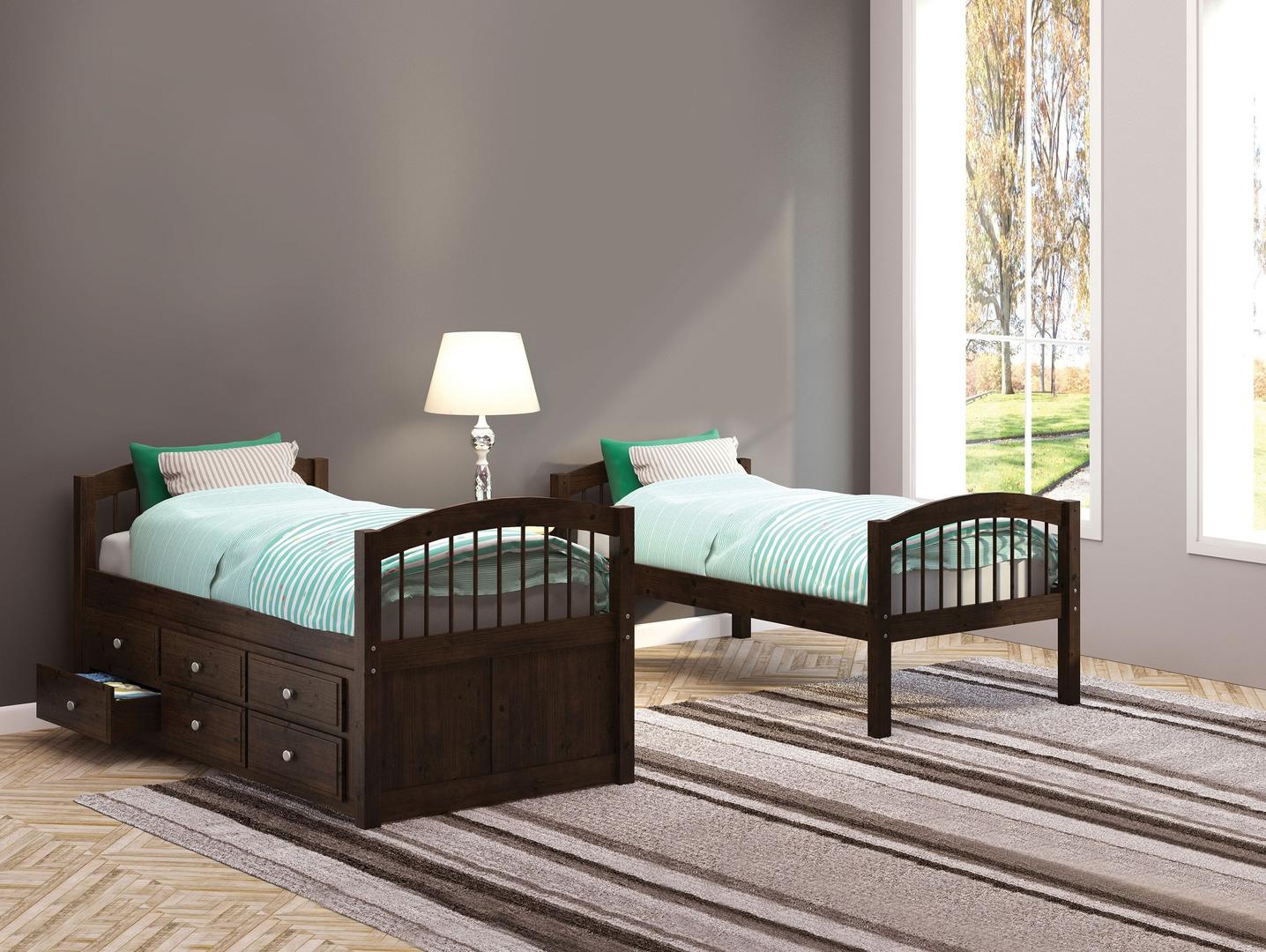 Espresso Twin Over Twin Bunk Bed And Trundle With 3 Drawer By Homeroots | Beds | Modishstore