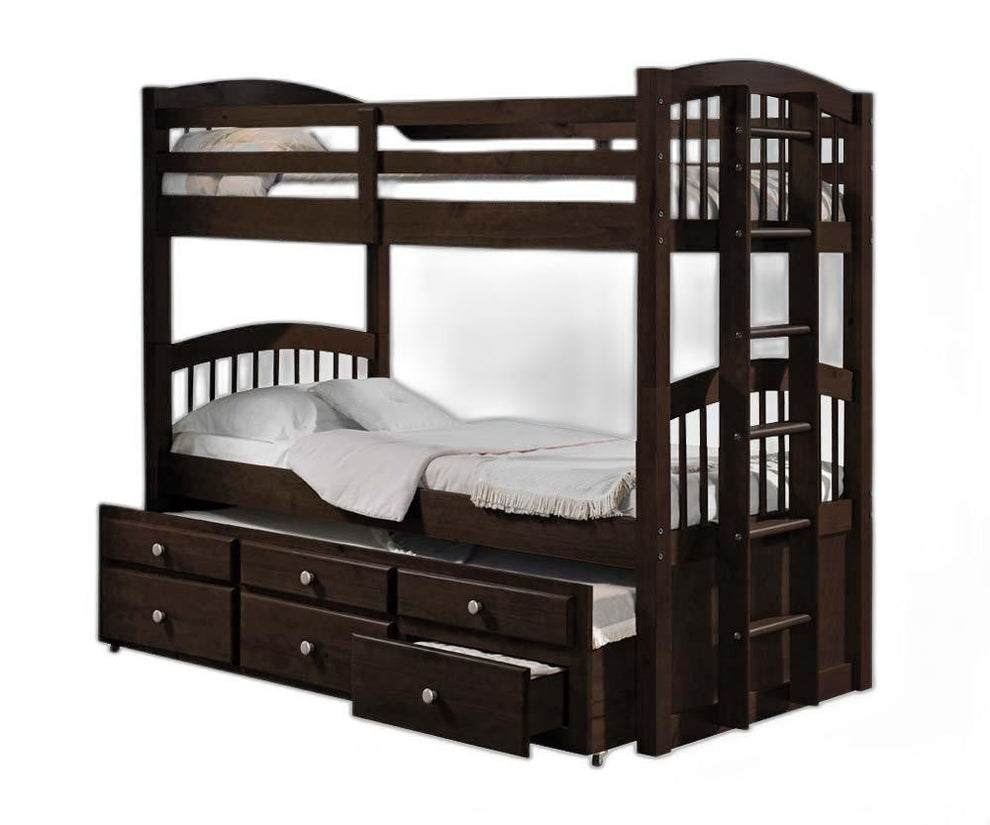 Espresso Twin Over Twin Bunk Bed And Trundle With 3 Drawer By Homeroots | Beds | Modishstore - 4