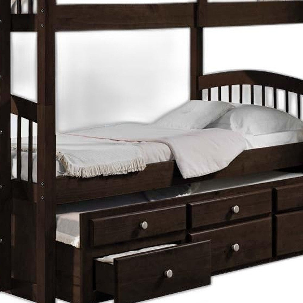 Espresso Twin Over Twin Bunk Bed And Trundle With 3 Drawer By Homeroots | Beds | Modishstore - 6