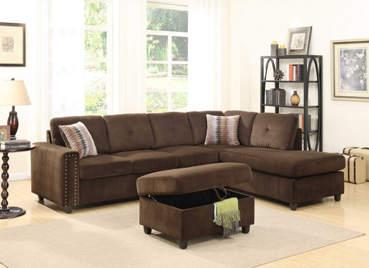 Chocolate Velvet Reversible Sectional Sofa With Pillows By Homeroots | Sectional | Modishstore