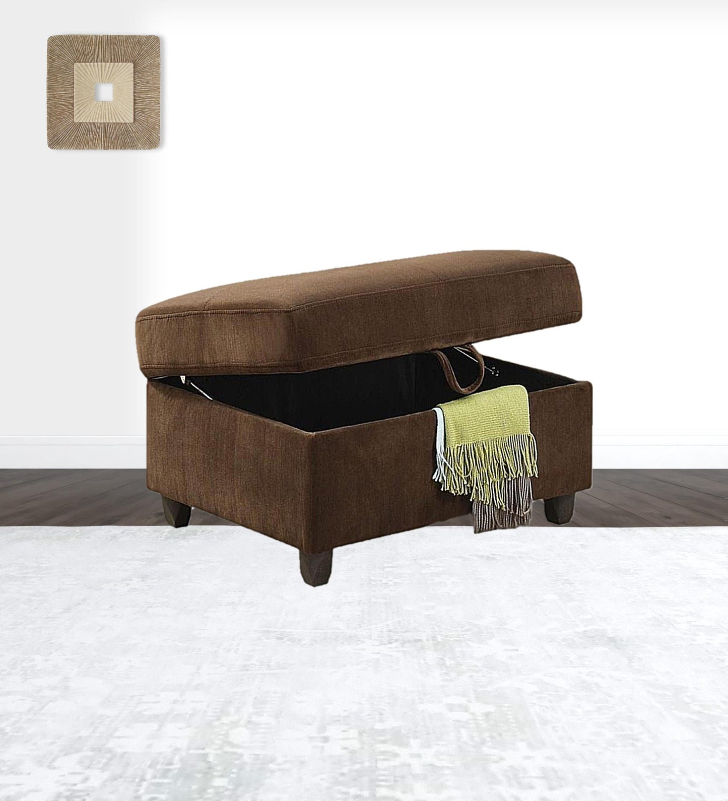 Chocolate Velvet Ottoman With Storage By Homeroots | Ottomans | Modishstore - 2