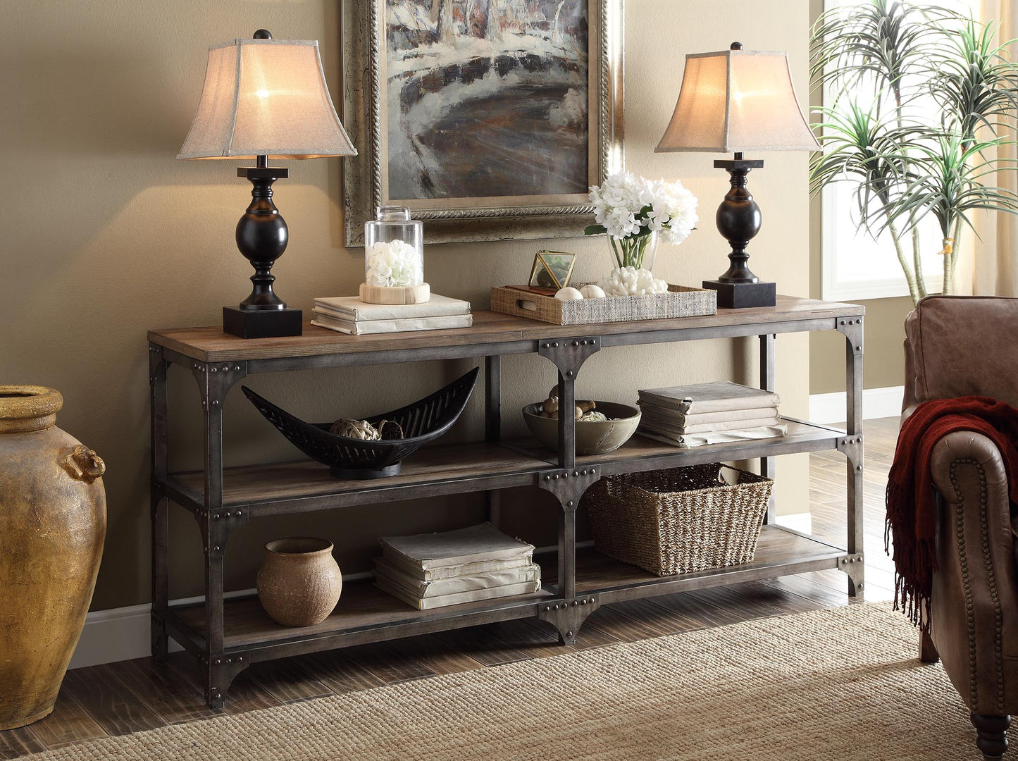 72' Rustic Weathered Oak Finish Console Storage Table By Homeroots | Console Tables | Modishstore - 5