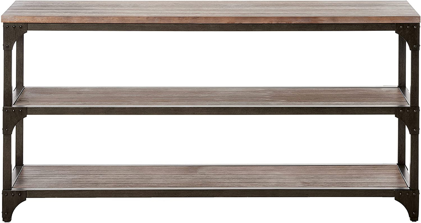 60' Rustic Weathered Oak Console Storage Table By Homeroots | Console Tables | Modishstore - 2