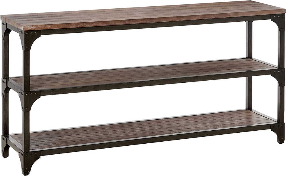 60' Rustic Weathered Oak Console Storage Table By Homeroots | Console Tables | Modishstore - 3