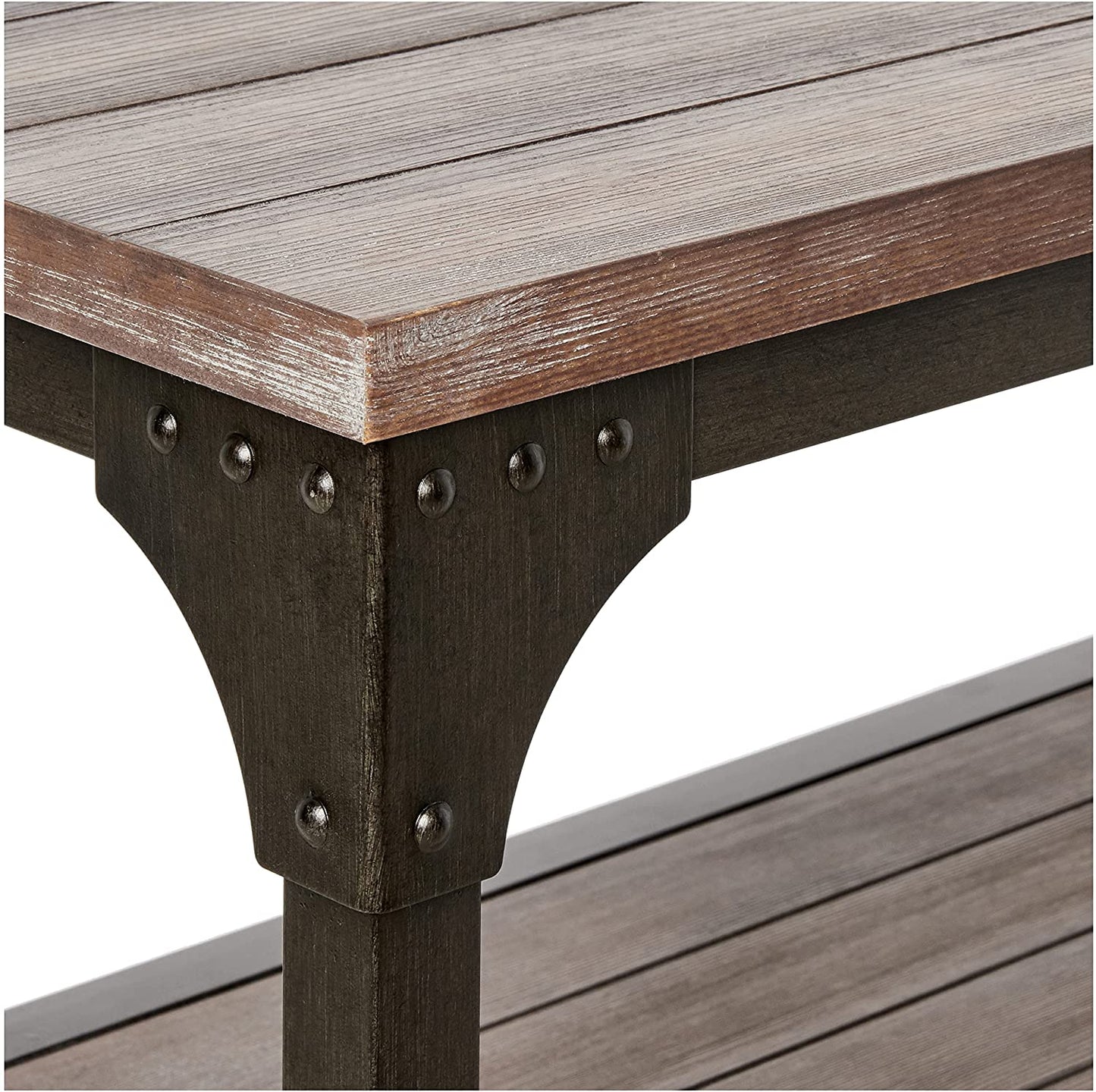 60' Rustic Weathered Oak Console Storage Table By Homeroots | Console Tables | Modishstore - 5