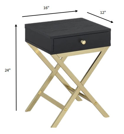 Black Brass Single Drawer Side Table By Homeroots | Side Tables | Modishstore - 2