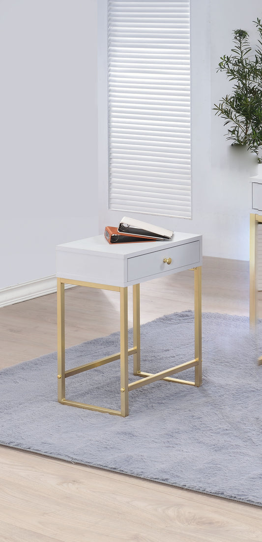 Sleek White and Brass End or Side Table By Homeroots | Side Tables | Modishstore