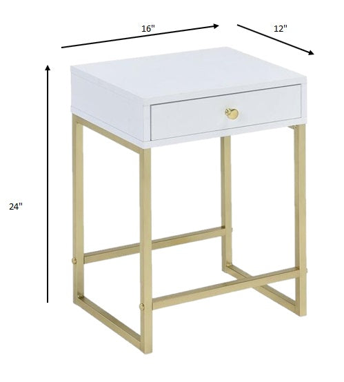 Sleek White and Brass End or Side Table By Homeroots | Side Tables | Modishstore - 2
