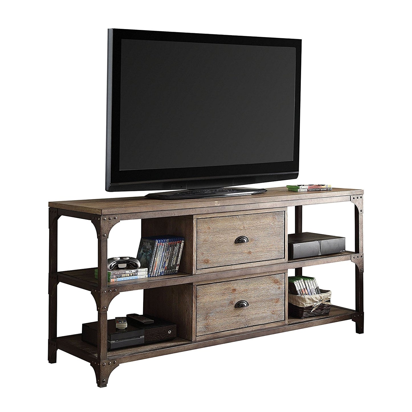 Weathered Oak And Antique Silver Tv Stand By Homeroots | TV Stands | Modishstore