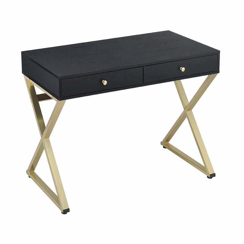 Black And Brass Particle Board Desk By Homeroots | Desks | Modishstore - 2