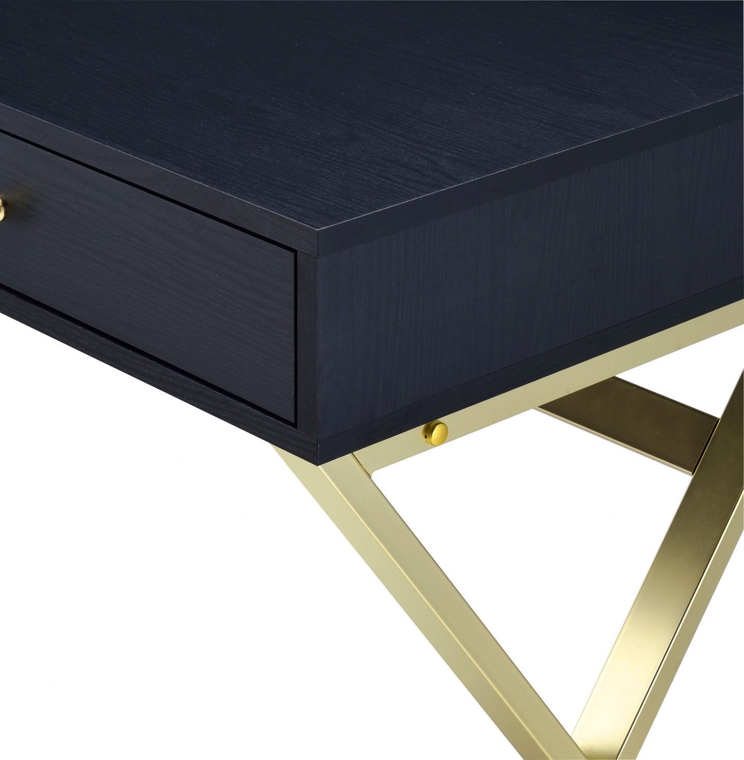 Black And Brass Particle Board Desk By Homeroots | Desks | Modishstore - 3