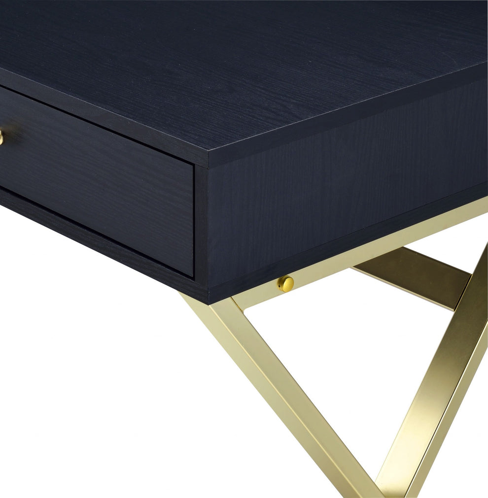 Black And Brass Particle Board Desk By Homeroots | Desks | Modishstore - 4