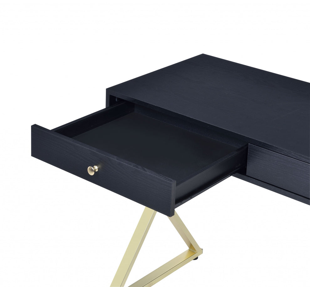 Black And Brass Particle Board Desk By Homeroots | Desks | Modishstore - 5