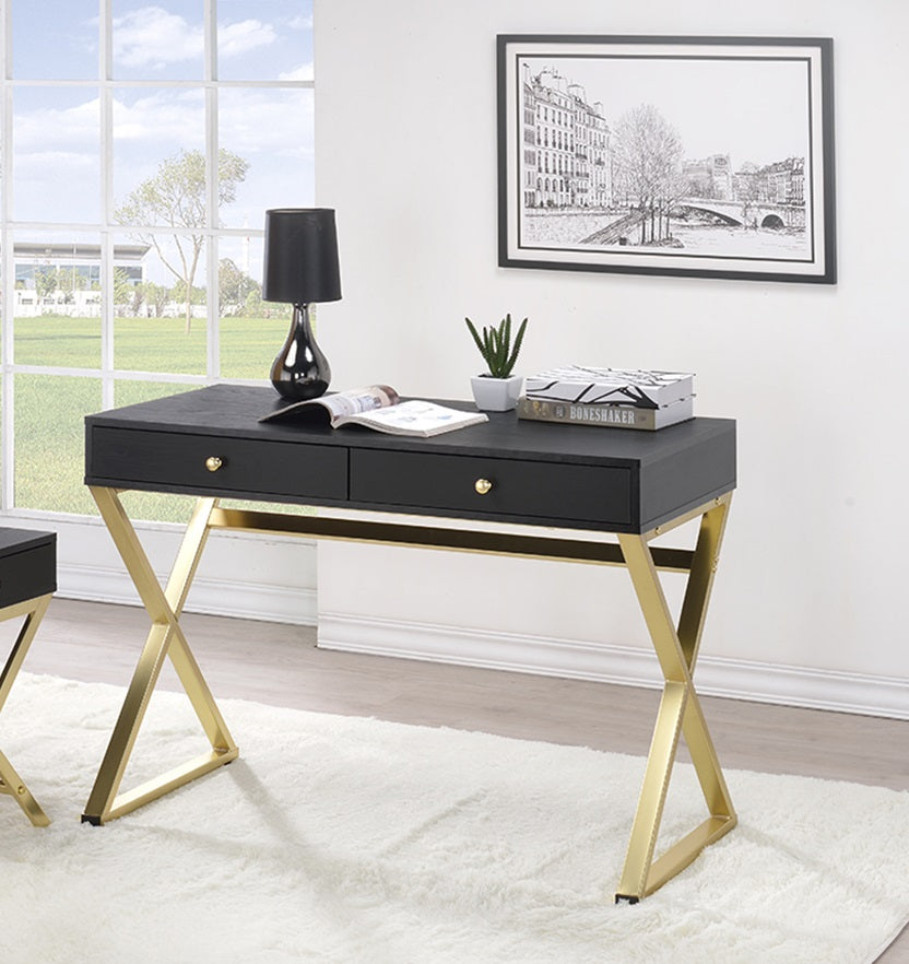 Black And Brass Particle Board Desk By Homeroots | Desks | Modishstore - 5