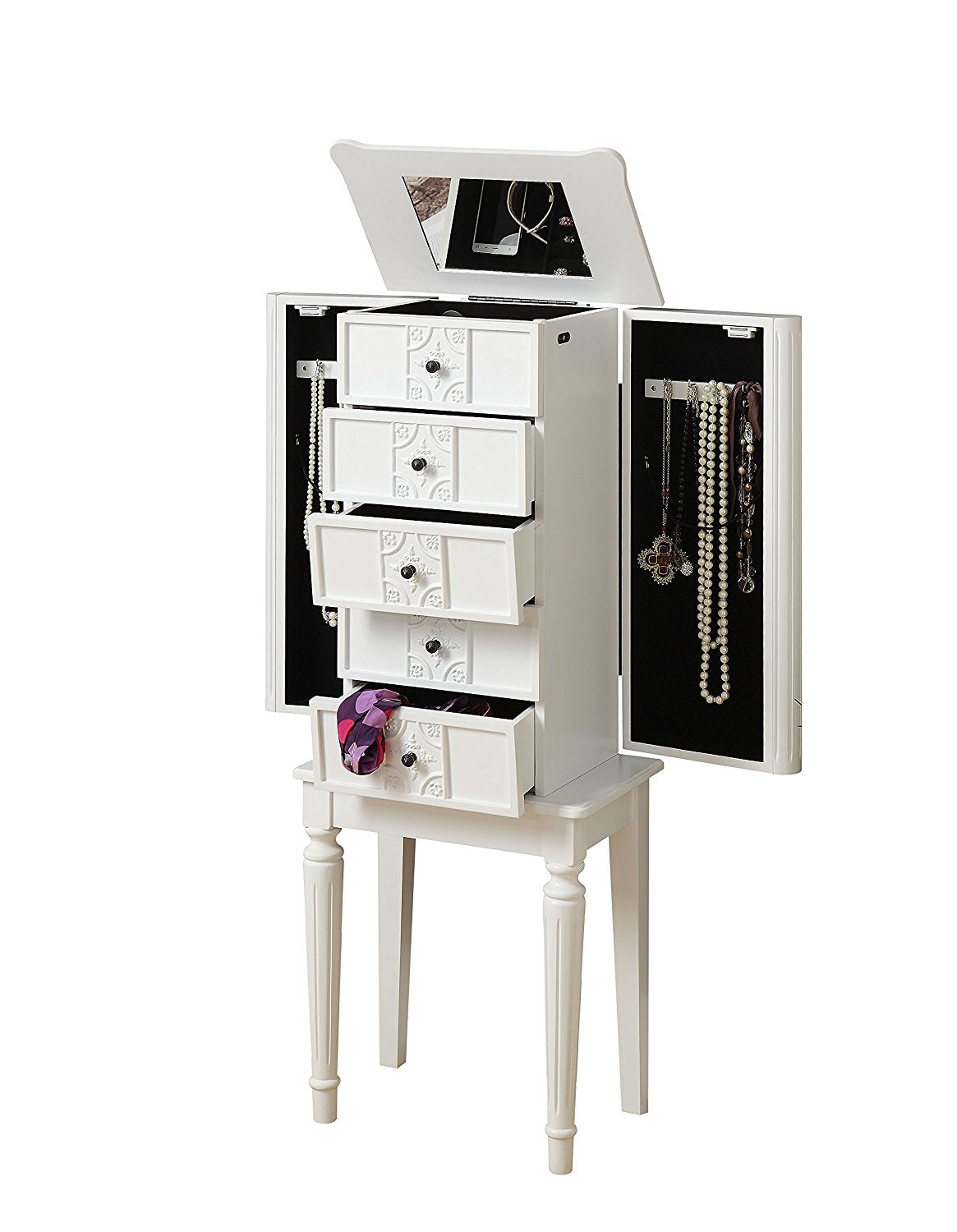 White Mirror Jewelry Armoire By Homeroots | Armoires & Wardrobes | Modishstore