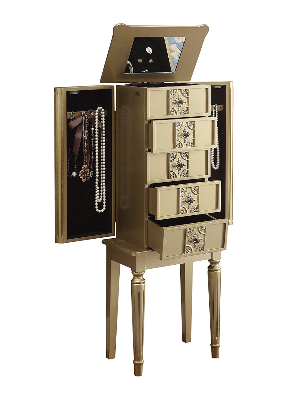 White Mirror Jewelry Armoire By Homeroots | Armoires & Wardrobes | Modishstore - 6