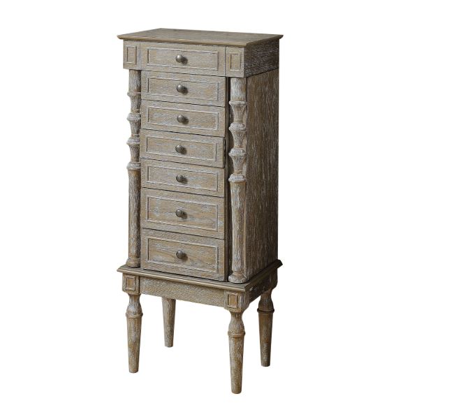 Weathered Oak Mirror Jewelry Armoire By Homeroots | Cabinets | Modishstore - 2