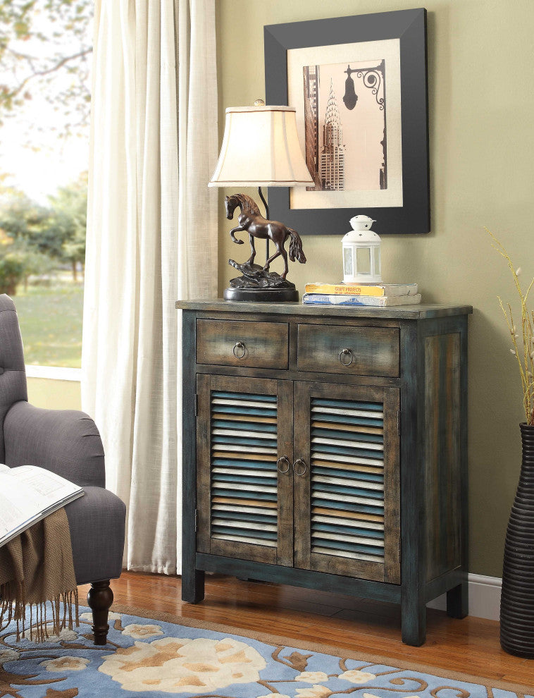 Antique Oak And Teal Wooden Console Table By Homeroots | Console Tables | Modishstore