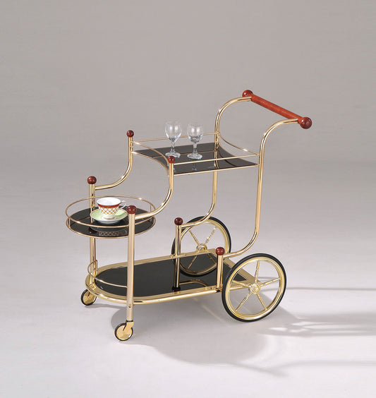 Golden Plated And Black Glass Serving Cart By Homeroots | Bar Carts | Modishstore