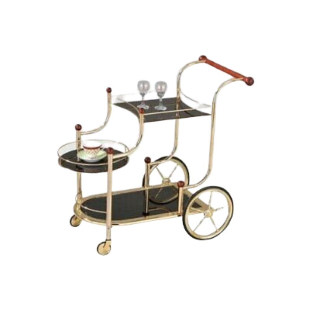 Golden Plated And Black Glass Serving Cart By Homeroots | Bar Carts | Modishstore - 2