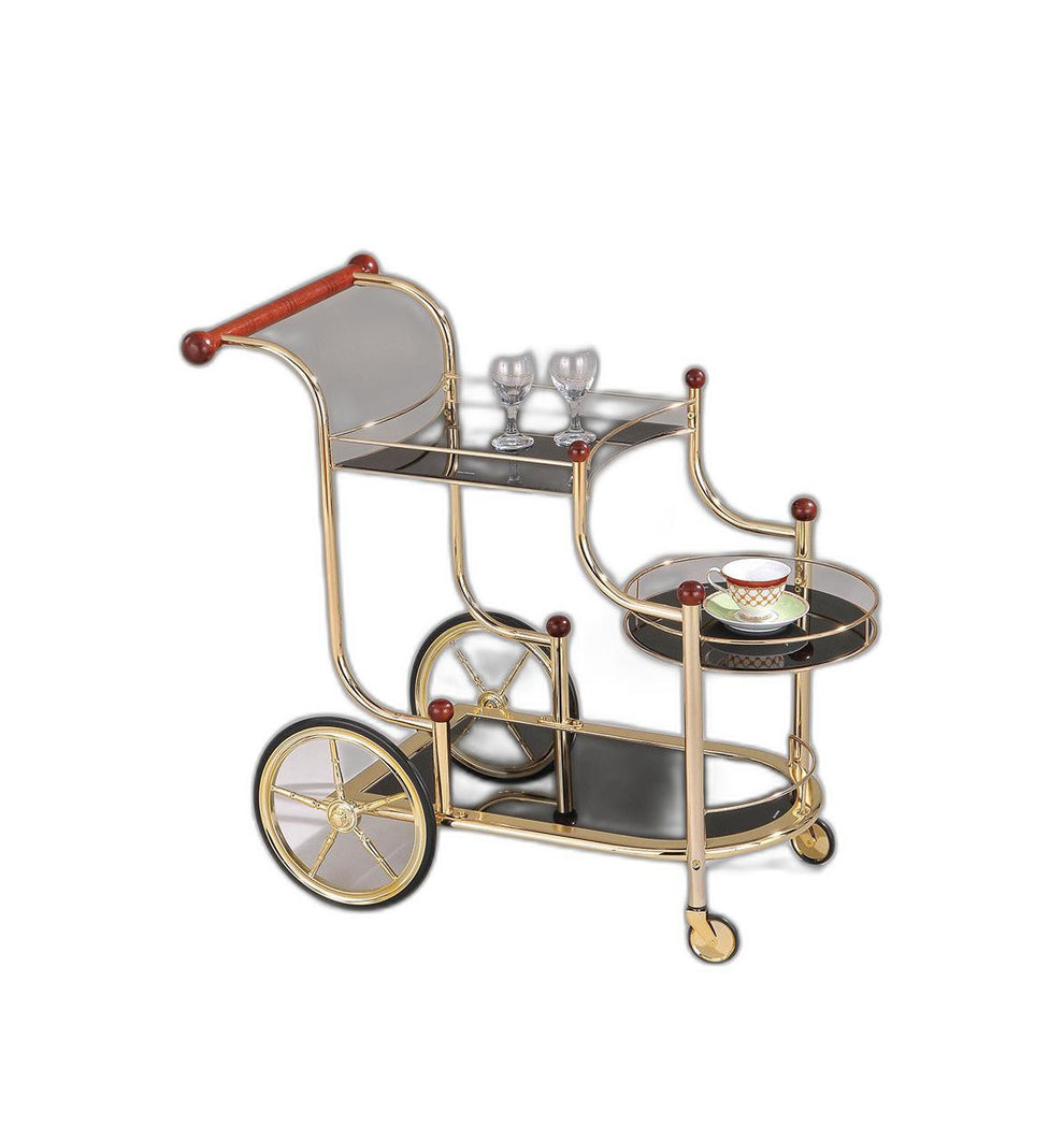 Golden Plated And Black Glass Serving Cart By Homeroots | Bar Carts | Modishstore - 3