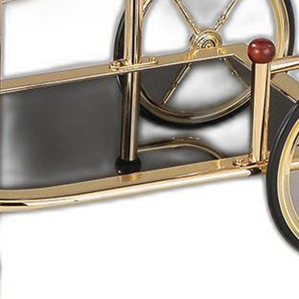Golden Plated And Black Glass Serving Cart By Homeroots | Bar Carts | Modishstore - 4