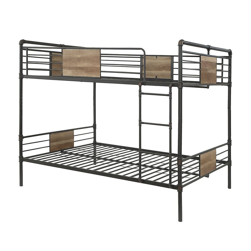 Sandy Black Dark Bronze Handbrushed Queen Over Queen Bunk Bed By Homeroots - 286143 | Beds | Modishstore - 2