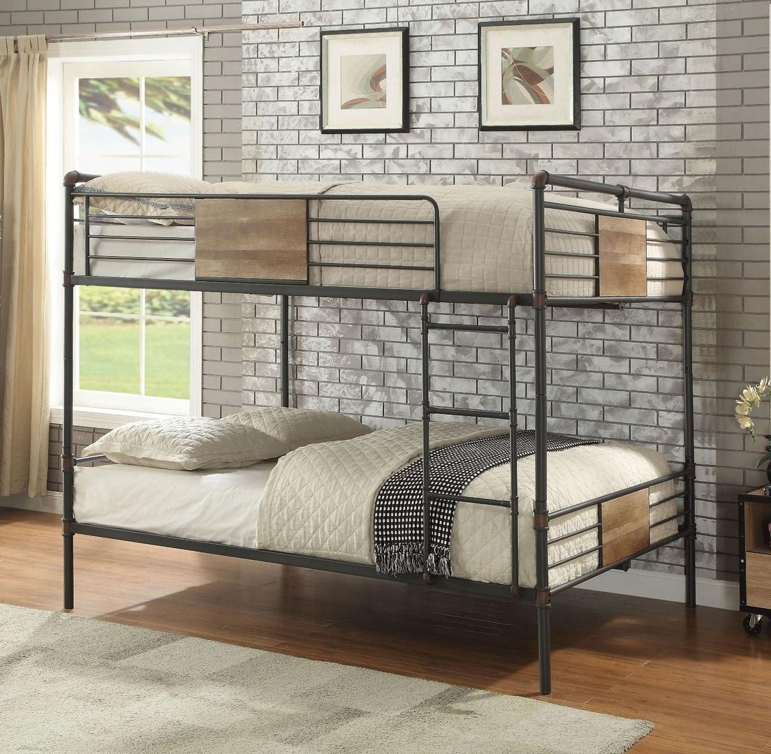 Sandy Black Dark Bronze Handbrushed Queen Over Queen Bunk Bed By Homeroots - 286143 | Beds | Modishstore
