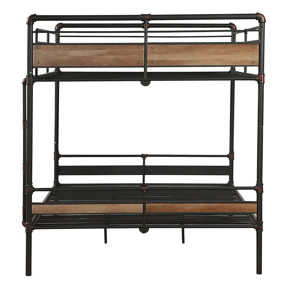 Sandy Black Dark Bronze Handbrushed Queen Over Queen Bunk Bed By Homeroots - 286143 | Beds | Modishstore - 4