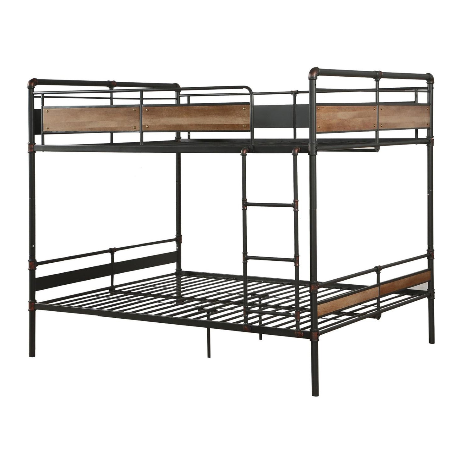 Sandy Black Dark Bronze Handbrushed Queen Over Queen Bunk Bed By Homeroots - 286145 | Beds | Modishstore - 2