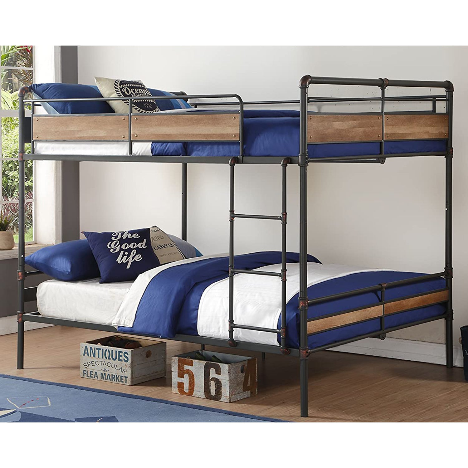 Sandy Black Dark Bronze Handbrushed Queen Over Queen Bunk Bed By Homeroots - 286145 | Beds | Modishstore