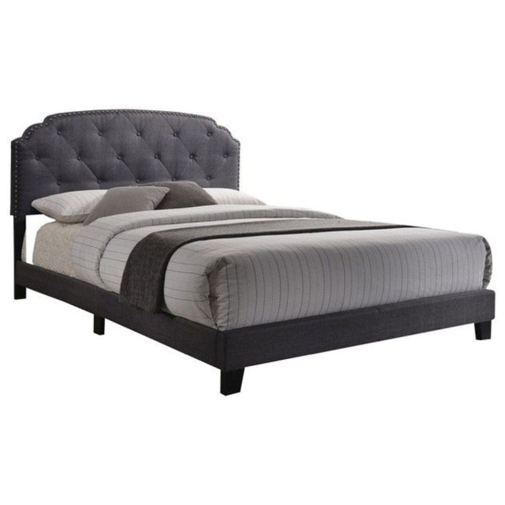 Queen Gray Fabric Bed By Homeroots | Beds | Modishstore - 2