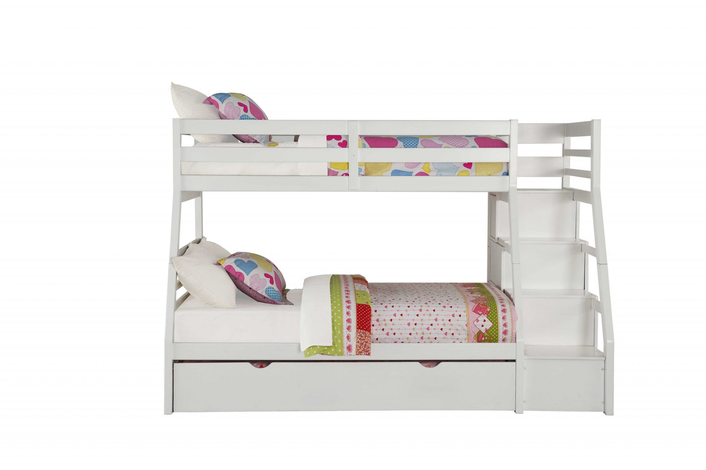 Twin Over Full White Storage Ladder And Trundle Bunk Bed By Homeroots | Beds | Modishstore