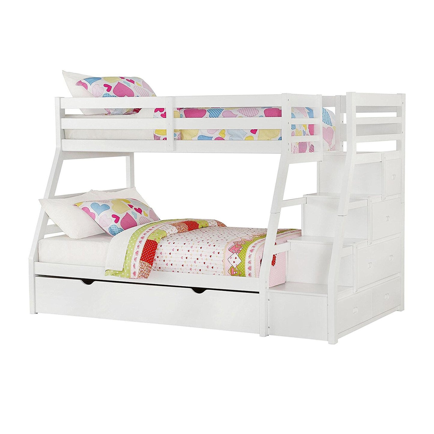 Twin Over Full White Storage Ladder And Trundle Bunk Bed By Homeroots | Beds | Modishstore - 3