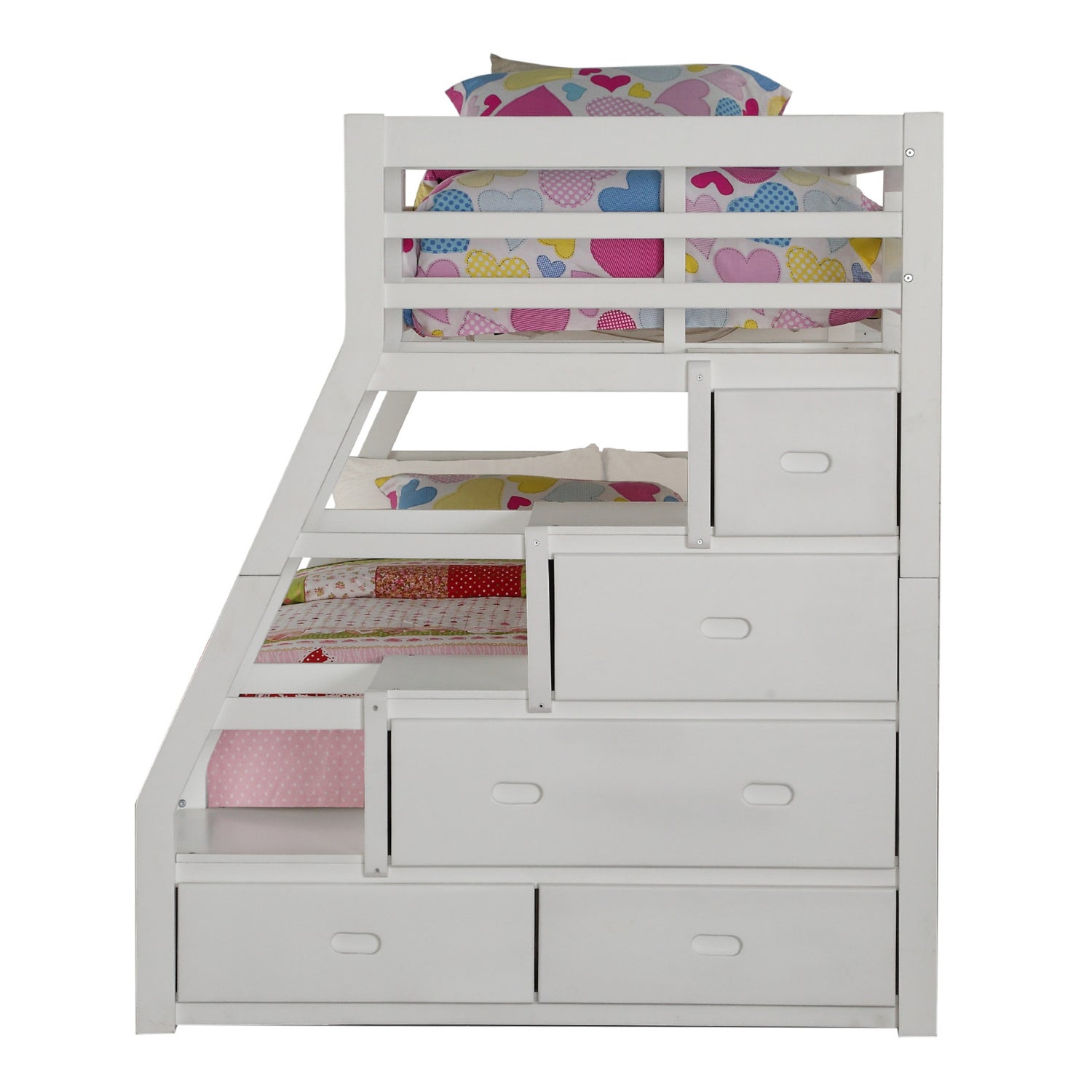 Twin Over Full White Storage Ladder And Trundle Bunk Bed By Homeroots | Beds | Modishstore - 3