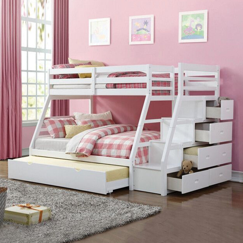 Twin Over Full White Storage Ladder And Trundle Bunk Bed By Homeroots | Beds | Modishstore - 4