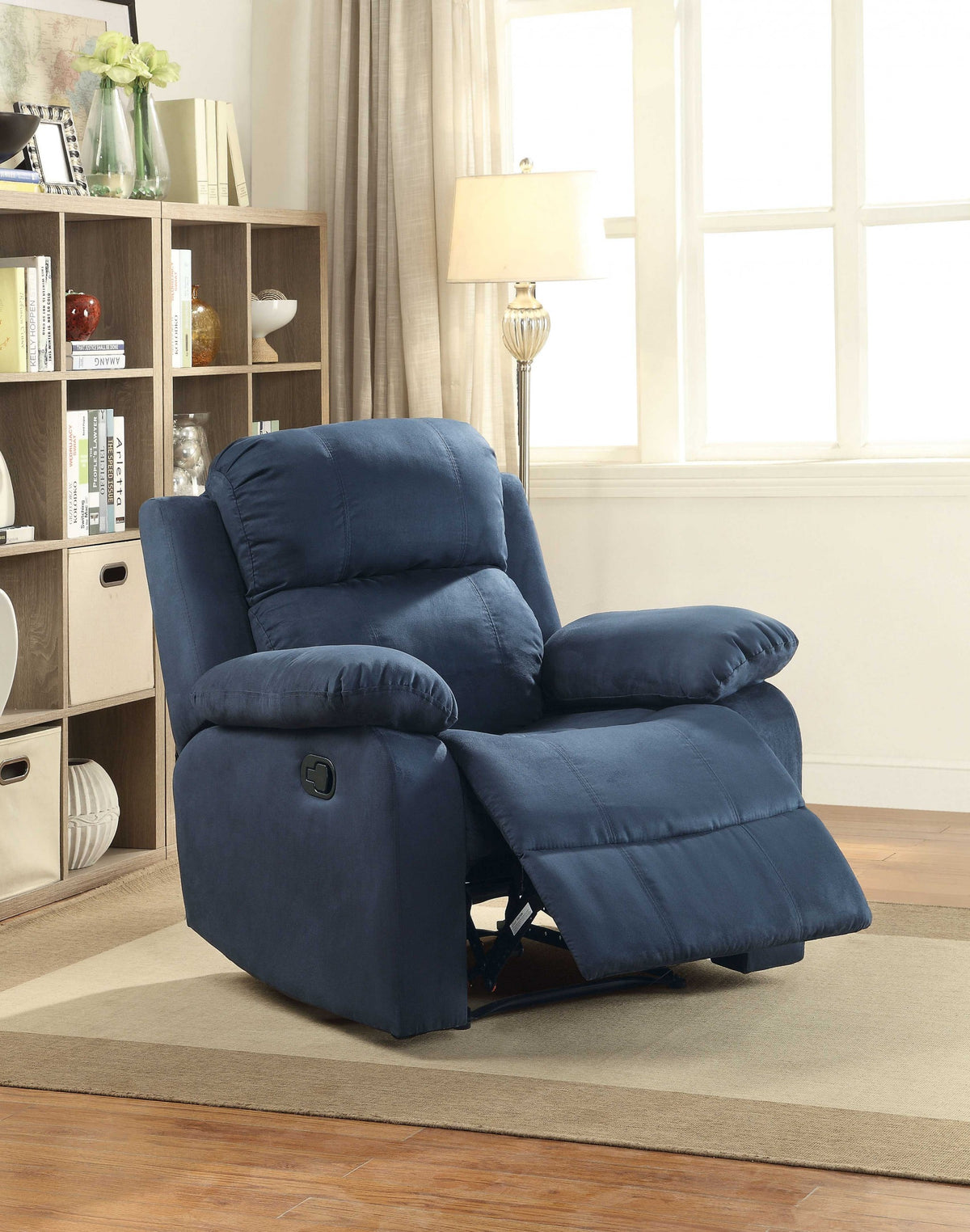 Microfiber Motion Recliner Chair in Blue By Homeroots | Recliners | Modishstore
