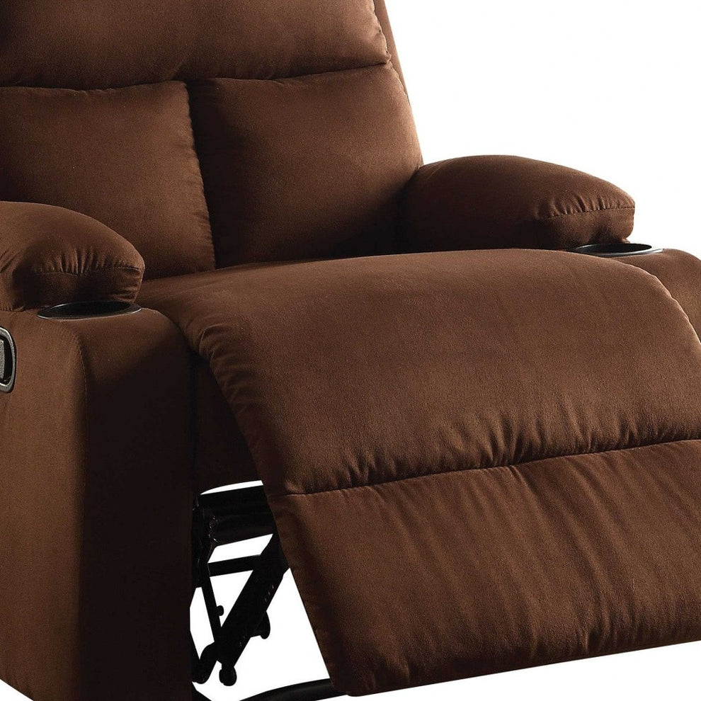 Chocolate Microfiber Wood Frame Recliner By Homeroots | Recliners | Modishstore - 3