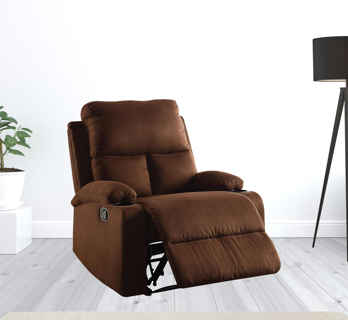 Chocolate Microfiber Wood Frame Recliner By Homeroots | Recliners | Modishstore