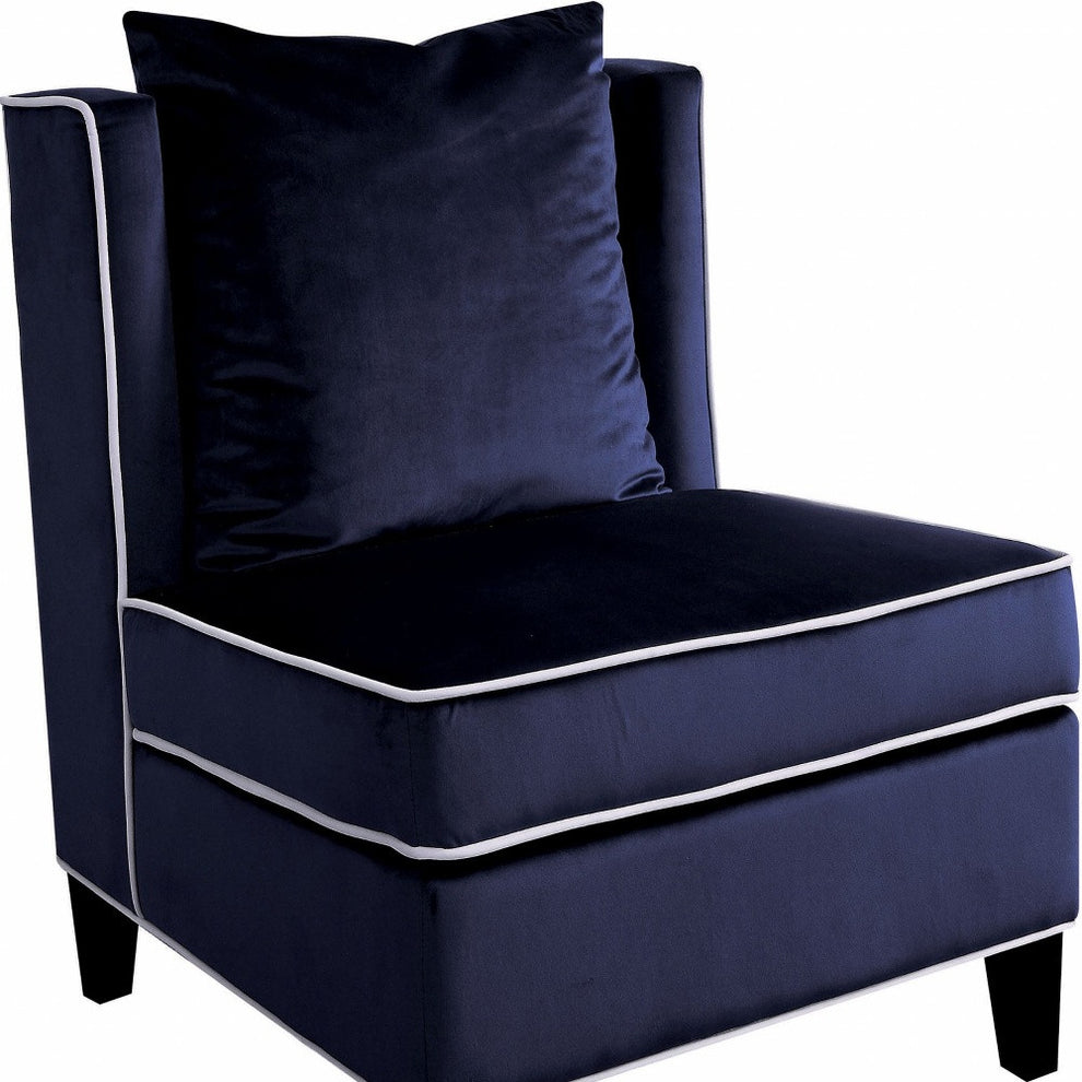 Dark Blue Velvet Accent Chair By Homeroots | Accent Chairs | Modishstore - 3